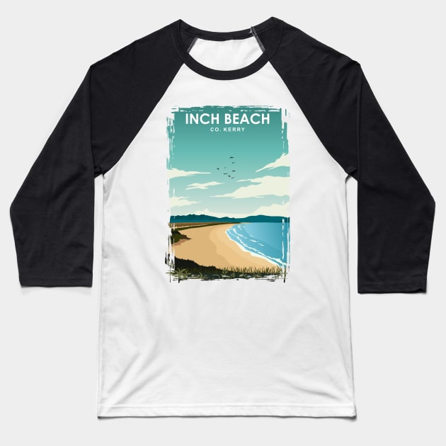 Inch Beach Kerry Ireland Vintage Minimal Retro Travel Poster Baseball T-Shirt by jornvanhezik